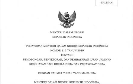 PERATURAN MENDAGRI NOMOR  119  TAHUN  2019 TENTANG PEMOTONGAN, PENYETORAN, DAN PEMBAYARAN IURAN JAMI